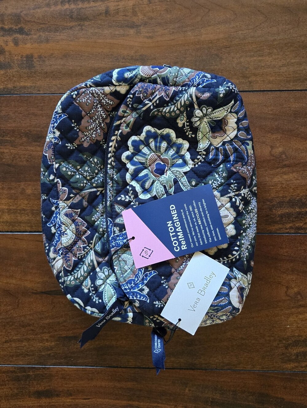 Vera Bradley Quilted Large Cosmetic Bag Java Navy Camo Floral Cotton Reimagined - Picture 7 of 12